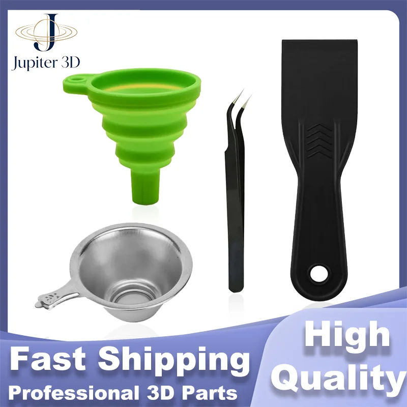 3D Printer Parts Silicon Funnel+Metal UV Resin Filter Cup+tweezers+SLA Resin Special Tool Shovel Tool Kit UV Curing Accessories