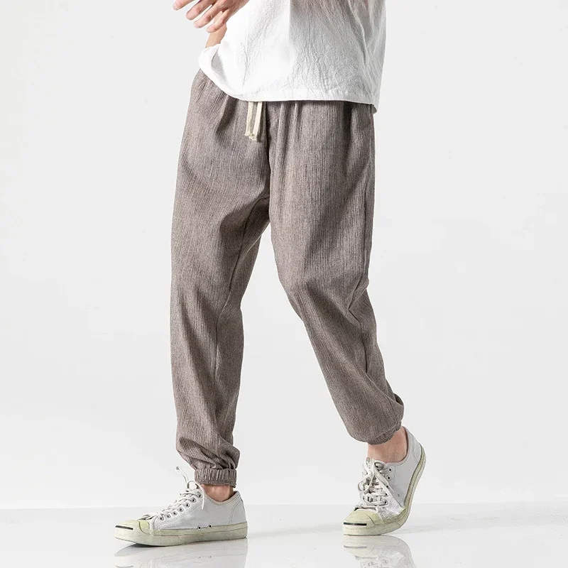 2024 Summer Men's Cotton Linen Pants Casual Loose Harem Pants Men's Jogging Fltness Pants Traditional Harajuku Summer Clothes