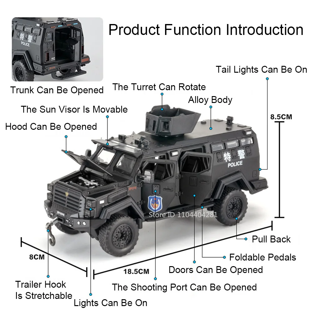 1:32 Säbelzahn Legierung Gepanzertes Auto Modell Spielzeug Diecast Metall Auto Sound Licht Zurückziehen Tür Geöffnet Explosionsgeschützte Fahrzeug Junge Geschenk