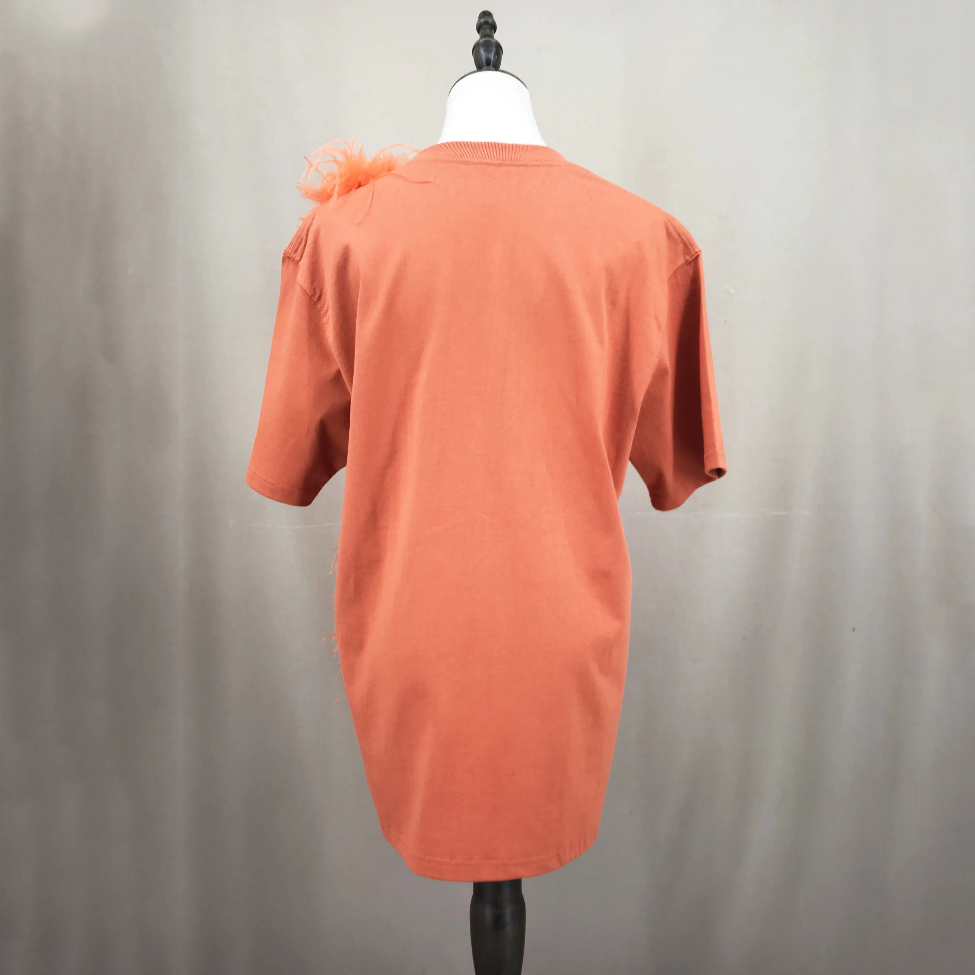 Women's T-Shirt with Real Ostrich Feather Baggy Top Crew Neck Summer Y2K Orange top plus size clothing Punk style