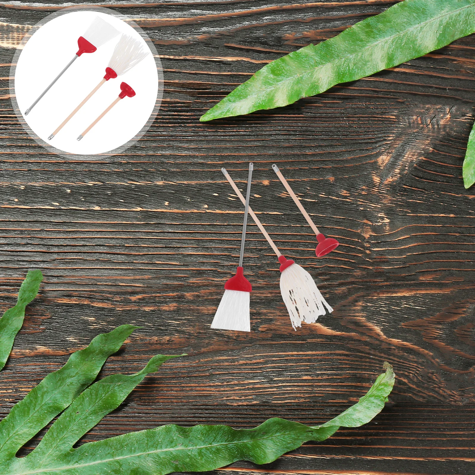 Ensemble d'outils de nettoyage miniatures, 3 pièces, vadrouille, balai, accessoires de toilette, scène de salle de bain réaliste, jeu de rôle pour enfants, Mini