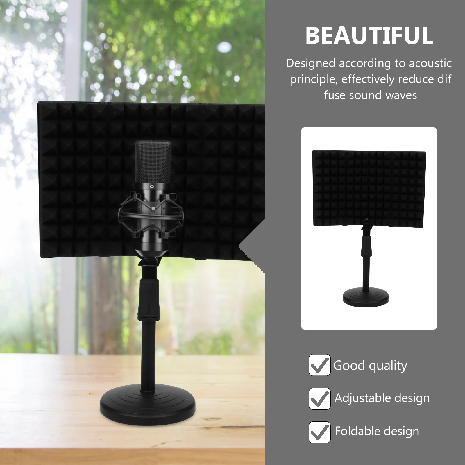 

1Pcs Mini Microphone Isolation Shield Black Noise Reduction Sound Absorbing Plate Recording Mic Filter Protective Cover