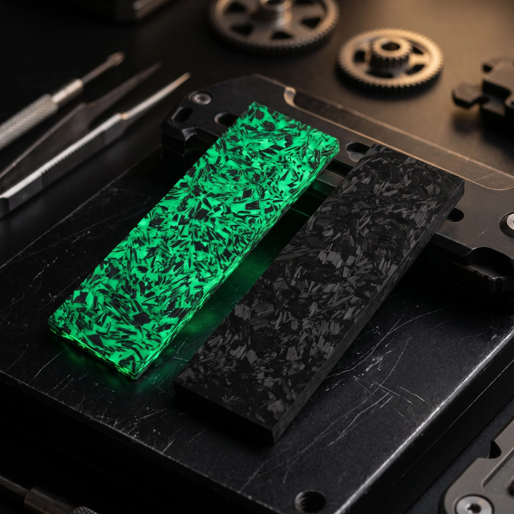1 Piece Marble Patterned Luminescent Carbon Fiber Board DIY Handle Patch Composite Made of Crushed Carbon Fiber & Luminous Resin