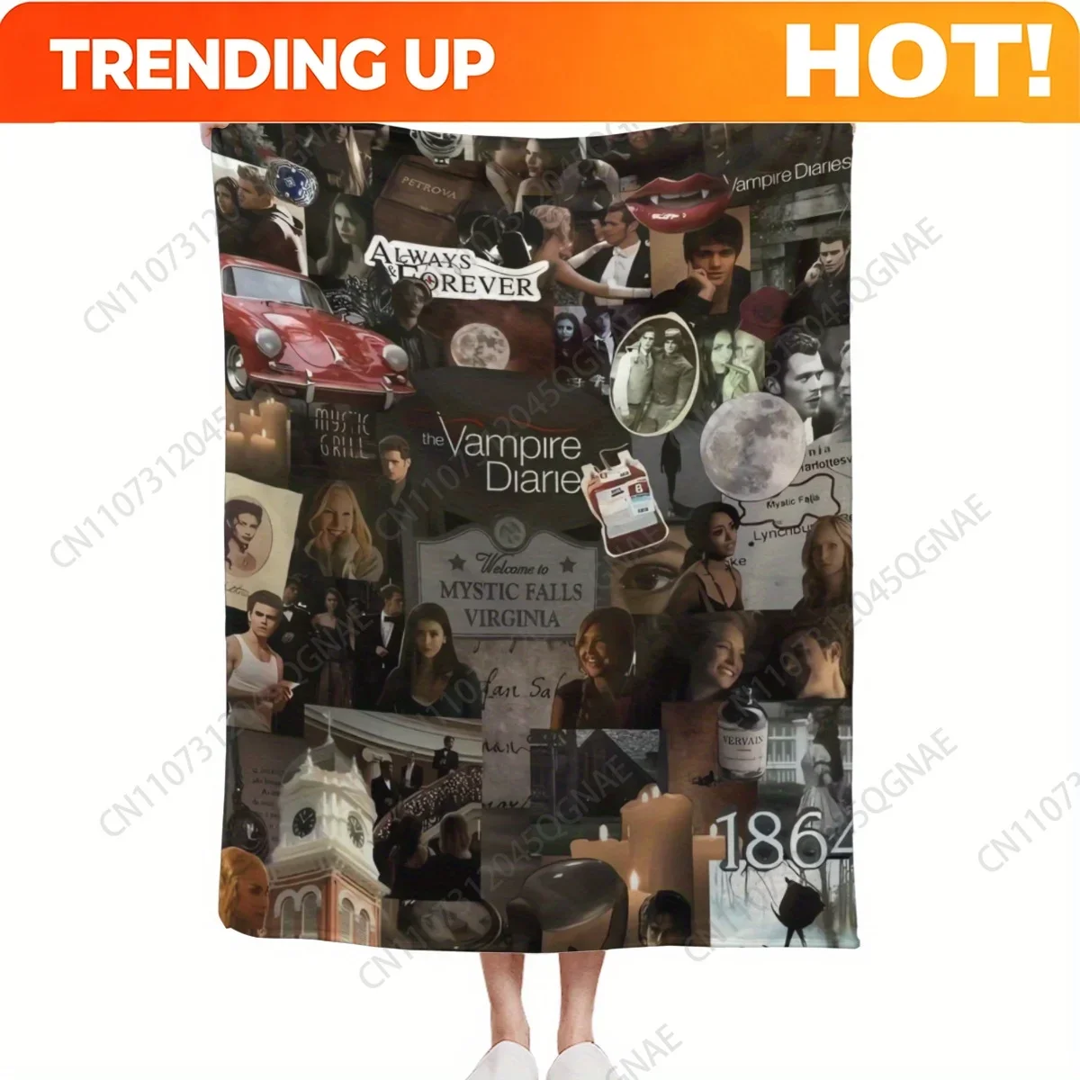 ZLIENSZUS The Vampire Diaries TV Show Blanket - Soft Flannel All-Season Warmth With Damon & Elena, Mystic Falls Virginia Print,