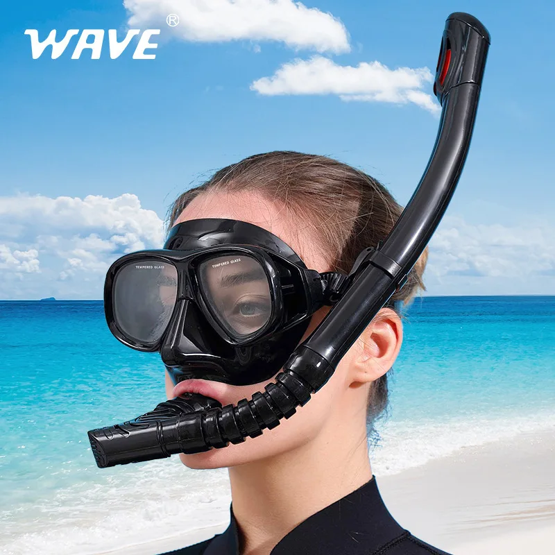 WAVE Professioneel snorkelen Complete set siliconen snorkel Groot frame met Power Duikbril Zwemuitrusting