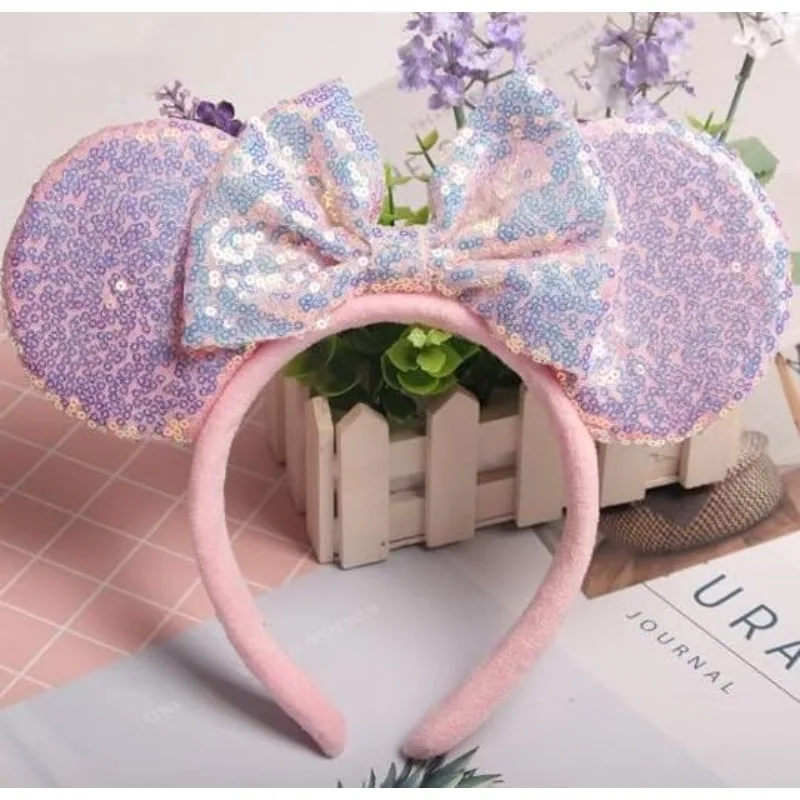 قطعتان من عصابات رأس آذان الفأر الوردي مع أقواس لامعة ترتر للفتيات والنساء أزياء تنكرية للحفلات اللامعة وإكسسوارات الرسوم المتحركة #2