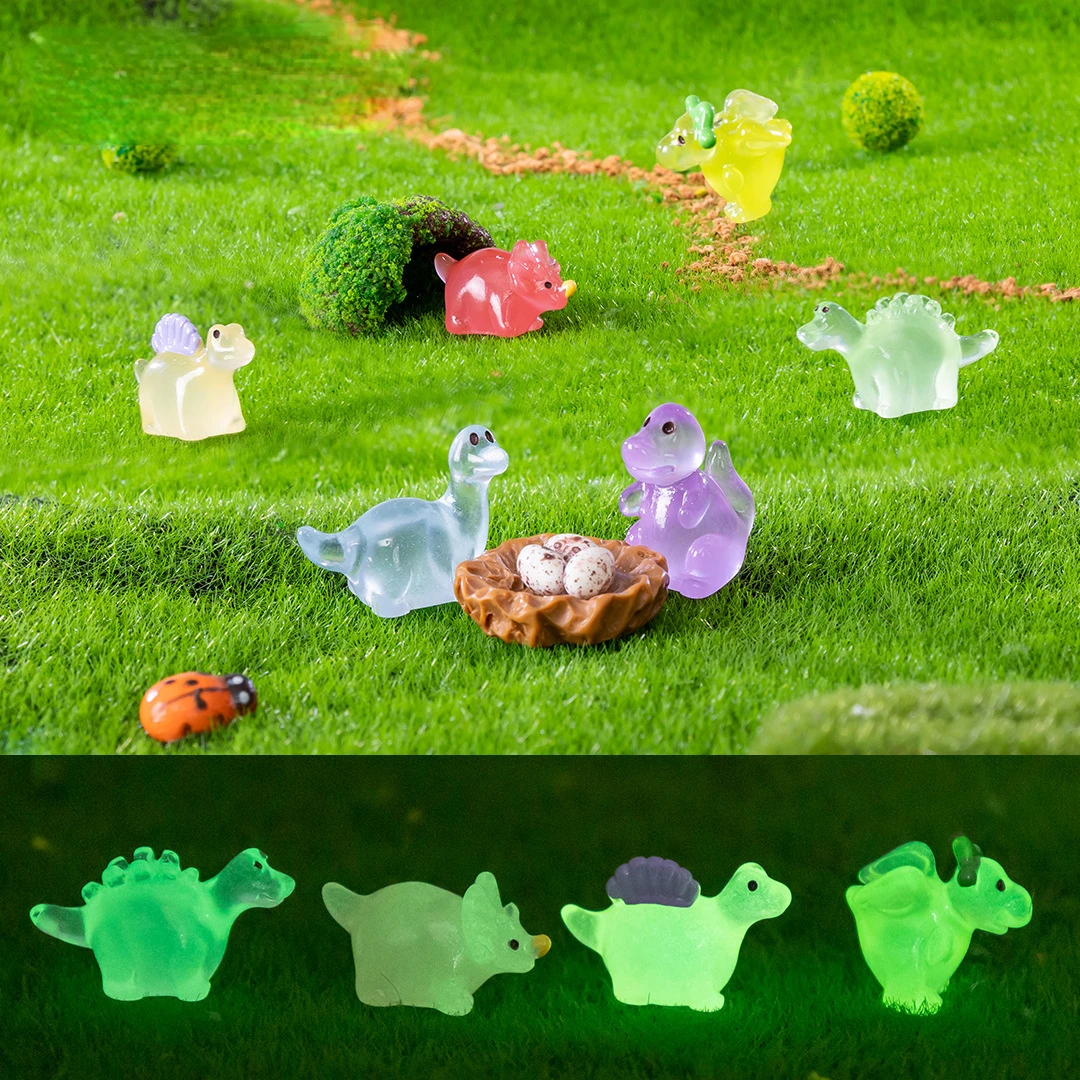 20PCS Luminous Mini Dinosaur Moss Microlandscape Miniature Figurines Fairy Garden DIY Accessories Home Decor Glow in The Dark