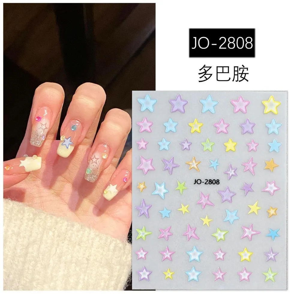 

Colorful Star Bow Nail Stickers Kit Self Adhesive Waterproof Cute Long Lasting for DIY Christmas Gift