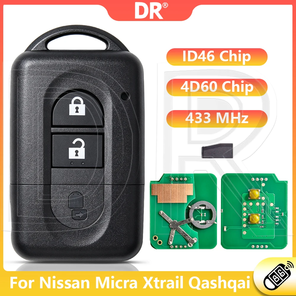 DR3 ID46 4D60 Chip 433MHz 285E3-BC00A/4X00A/EB30A/AX605 Car Remote Key For Nissan Xtrail Qashqai Note Pathfinder Micra NV200