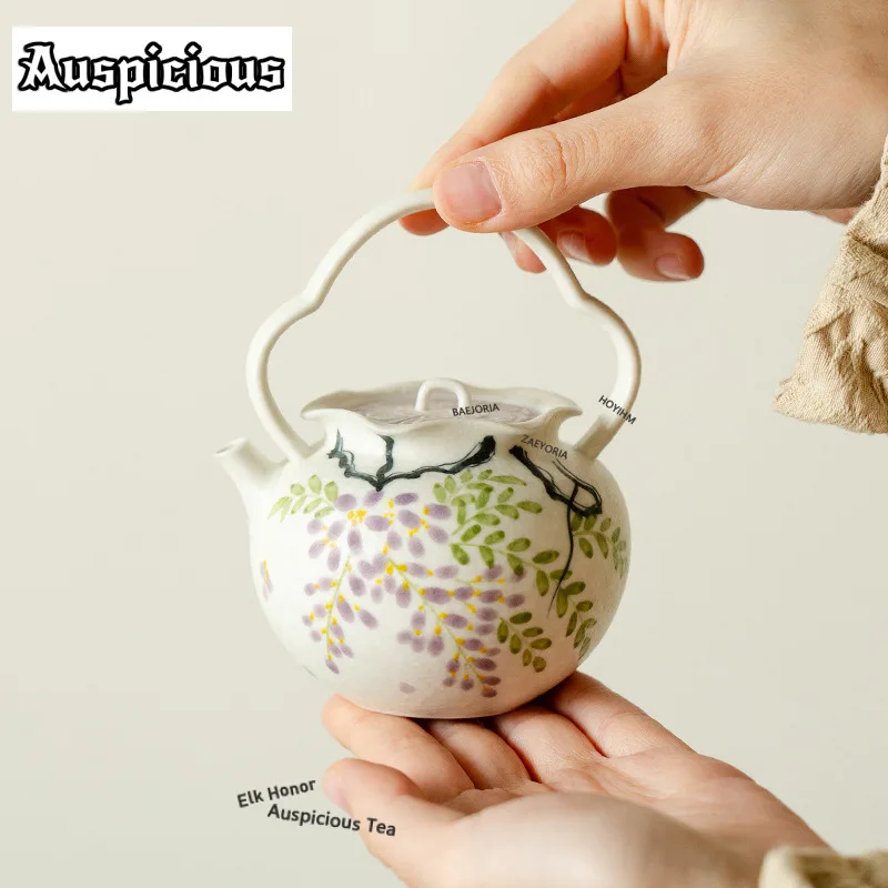 

180ml Pure Hand-painted Wisteria Flower Teapot Boutique Tea Infuser Pot Tea Maker Kettle with Ball Hole Tea Items Ornaments