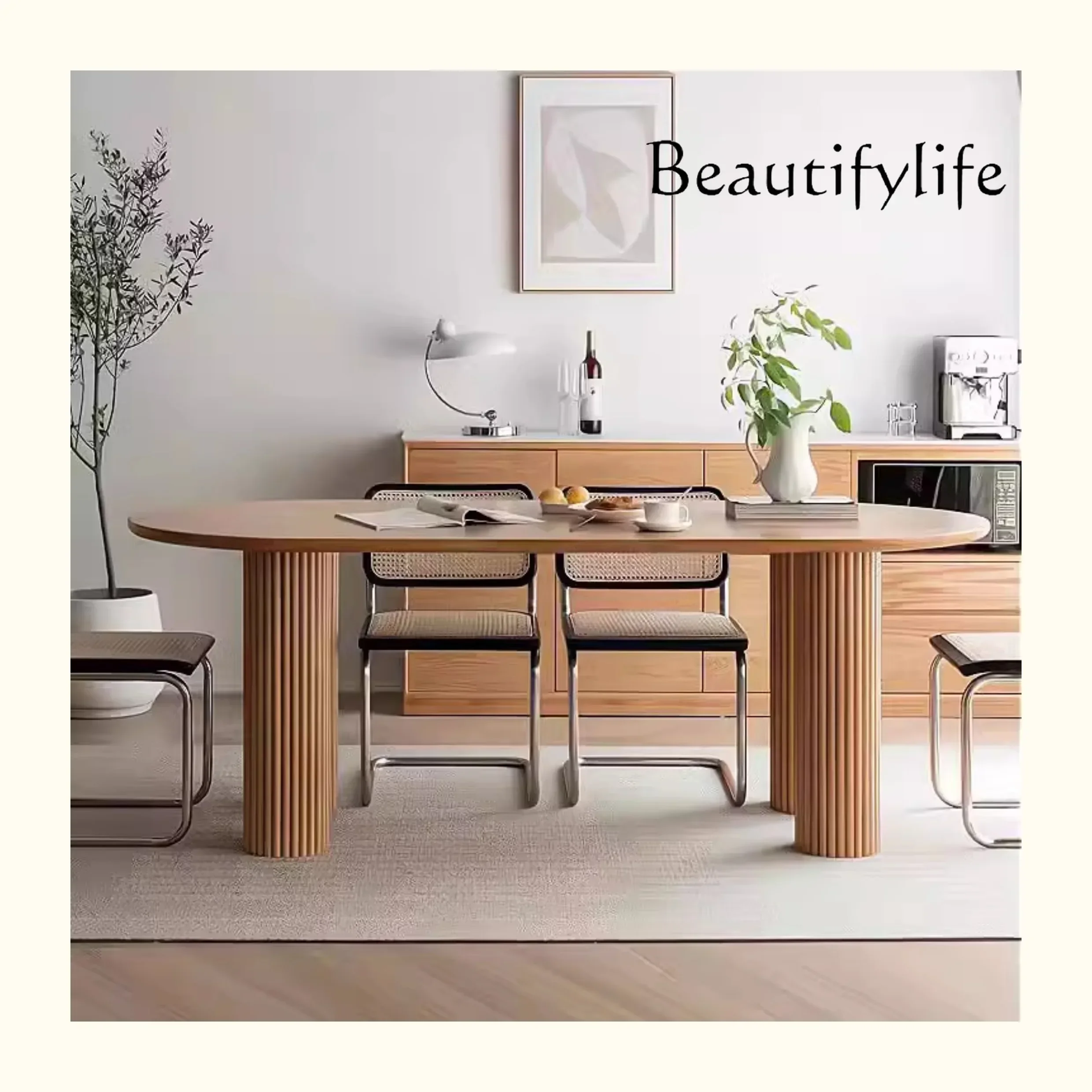 

Solid Wood Oval Home Dining Table and Chair Minimalist Light Luxury Design Desk Conference Table