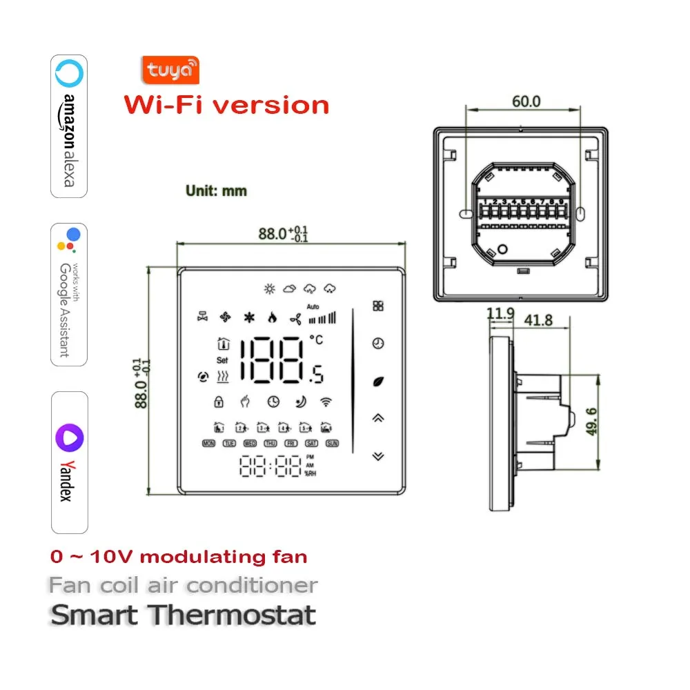 0-10V Modulating Type Thermostat 4PIPE fan coil thermostat for cooling and heating Tuya Smart Life App Control Works With Alexa