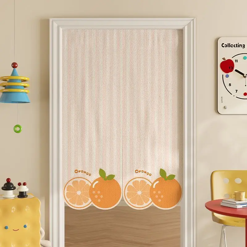 Fresh Striped Apple Door Curtain, Smiling Red Apple Happy Apple Pattern, Home Use, No Punching, Room Cover, Decorative Curtain