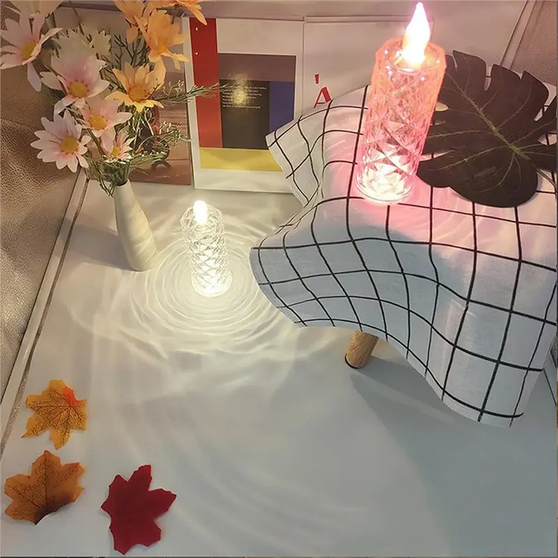 Fresh Rose Shadow LED Crystal Candles 4PCS Flameless Battery Operated Light With Base For Valentine' S Day
