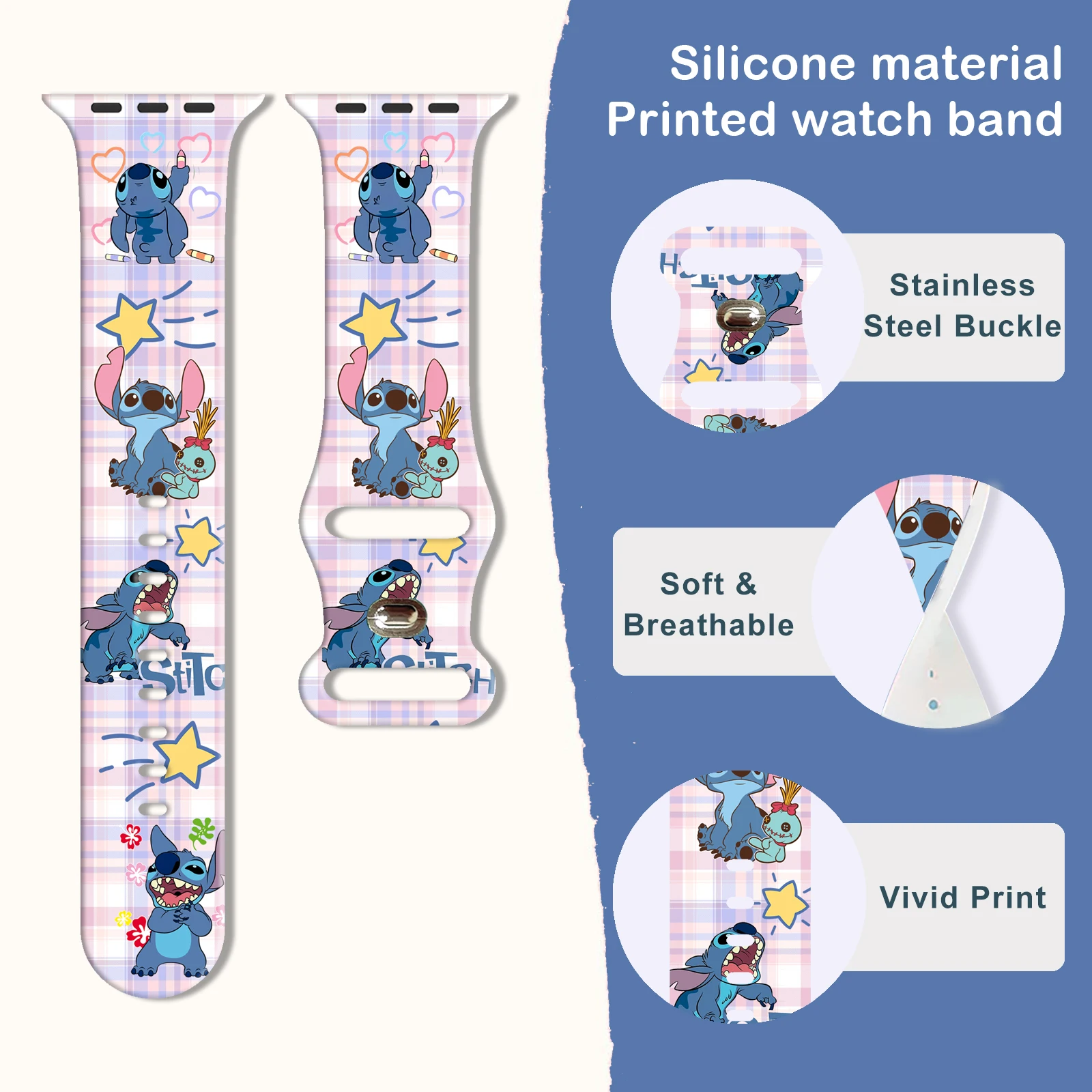 Disney Buntes Schattierungs-Sticharmband für Apple Watch 11 10 9, Silikonband, austauschbares Armband für iWatch 46/44/42 mm