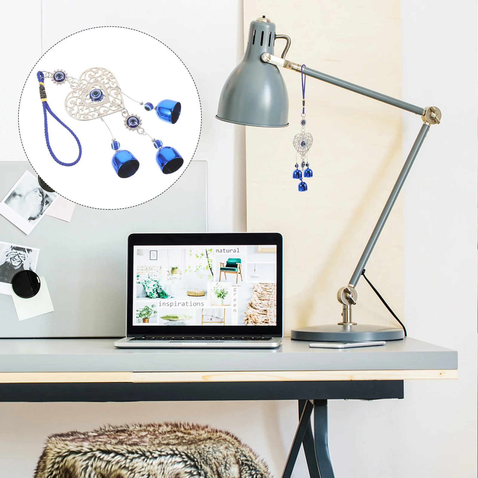 

Evil Eye Wind Chime Heart Shaped Blue Eye Pendant Ceiling Fan Hanging Decor Indoor Decoration Wall Hanging Ornament