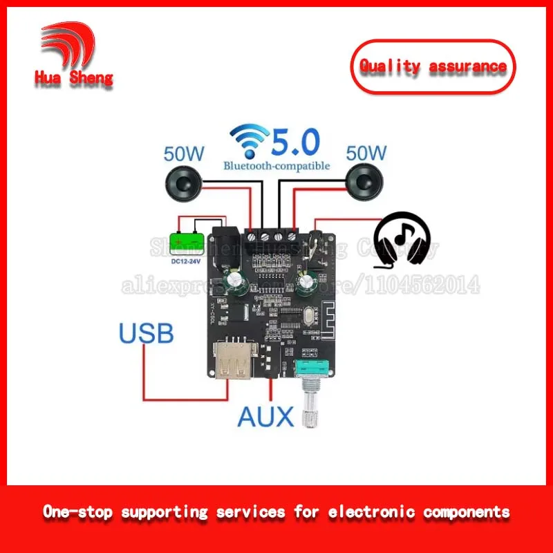 Xinyi Sini Audio Bluetooth Digital Stereo Amplifier Board 50W Dual Channel 360 Degrees Infinite Tone