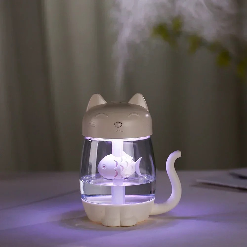 

USB Mini Cat Humidifier Portable 350ml 3in1 Ultrasonic Lovely Kitty Humidifier with Fan and Night Light