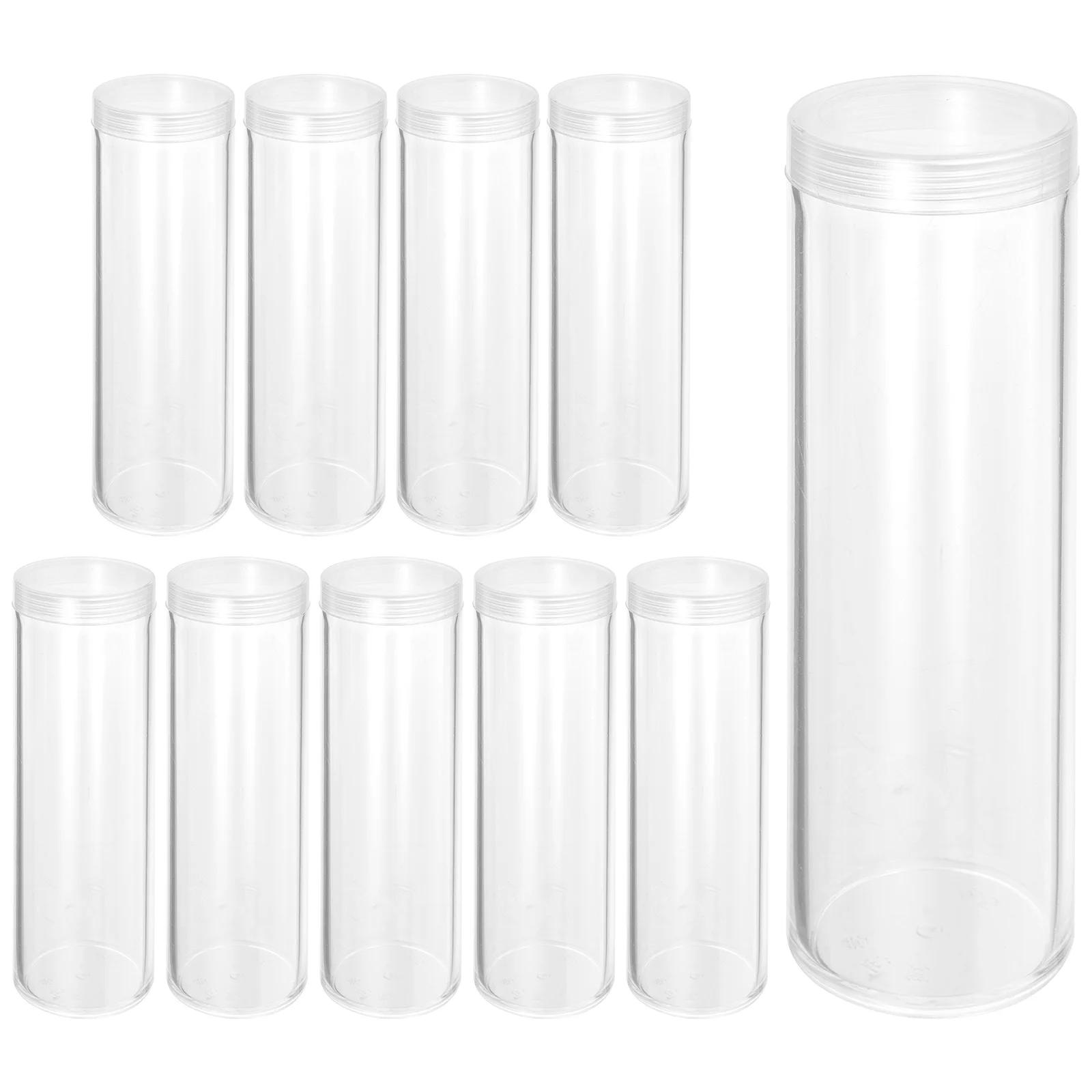 10 Pcs Transparent Coin Tube Collecting Container Plastic Tubes Collectibles Capsules Organizer Coins Holder Supplies Round