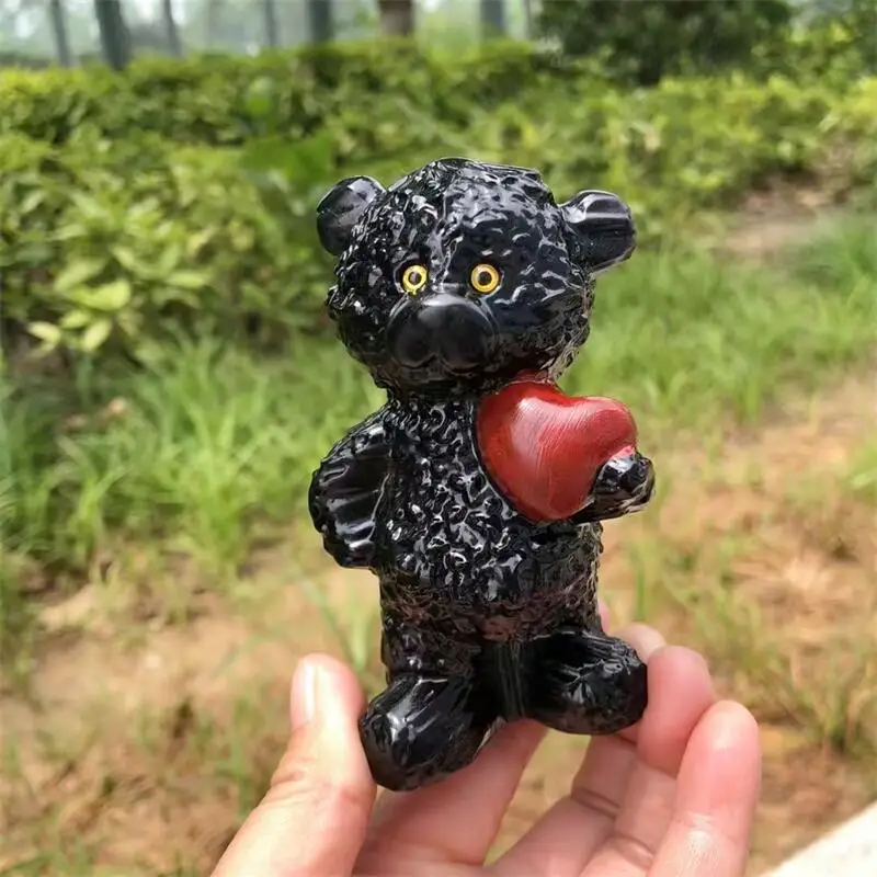 10MM Natural Black Obsidian Cartoon Heart Bear Cartoon Stones Healing Polished Mineral Ornaments Home Decoration