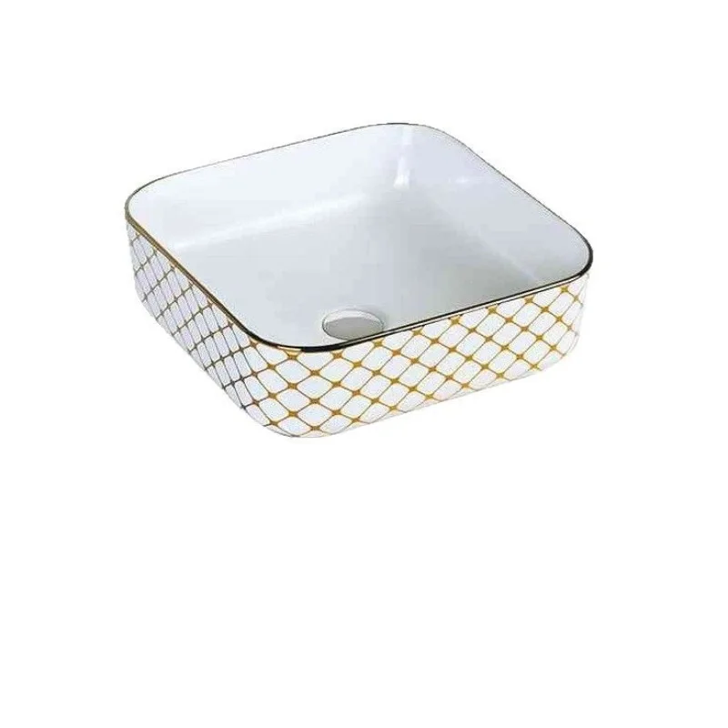

Золотое гальванизированное керамическое раковина-умывальник европейского дизайна, квадратная/овальная, для отелей, гостиниц и домашнего использования