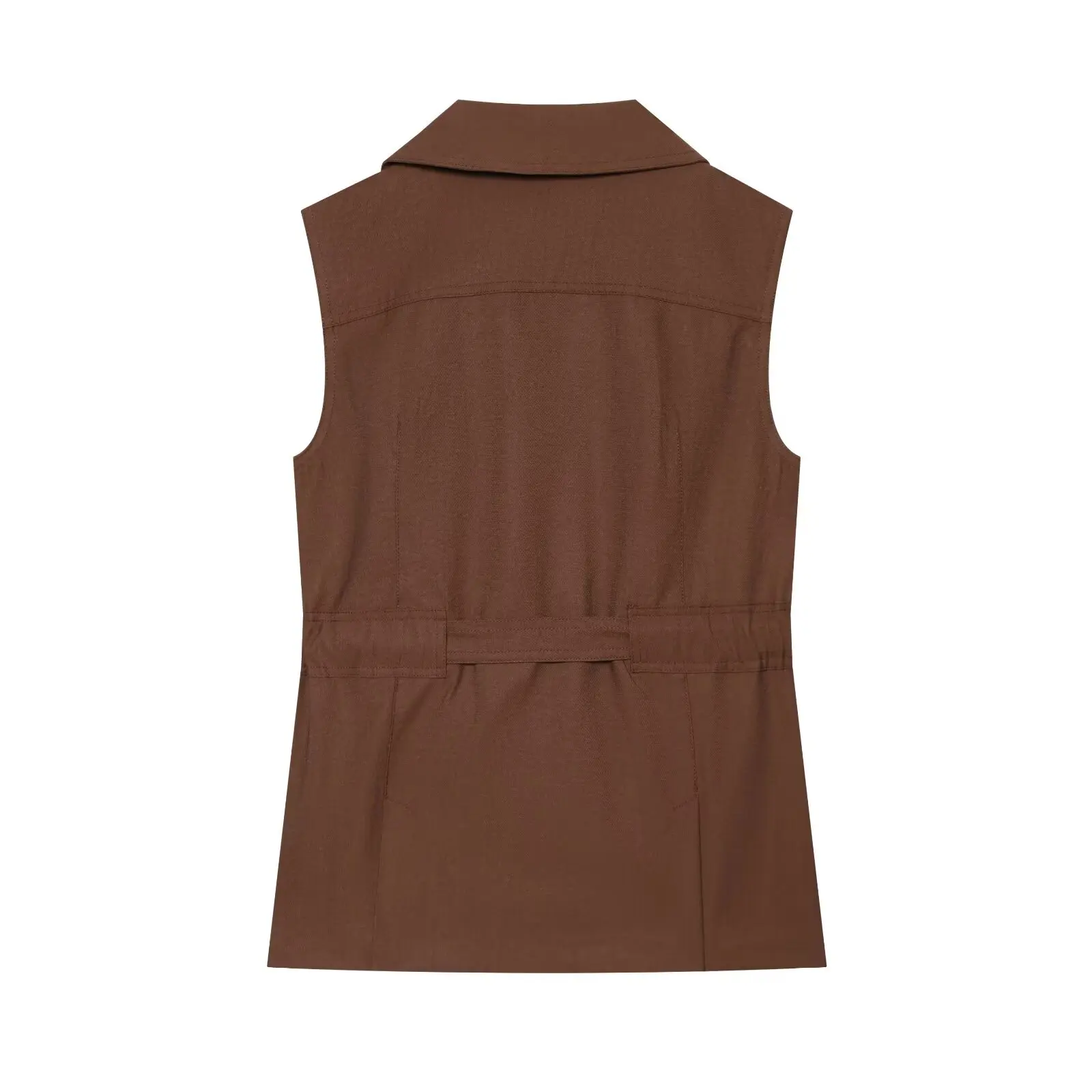 Summer New Women's Vest Belted Sleeveless Flip-Cover Collar Pocked  Split Hem 7785759 Fashionable Short Polyester Outerwear