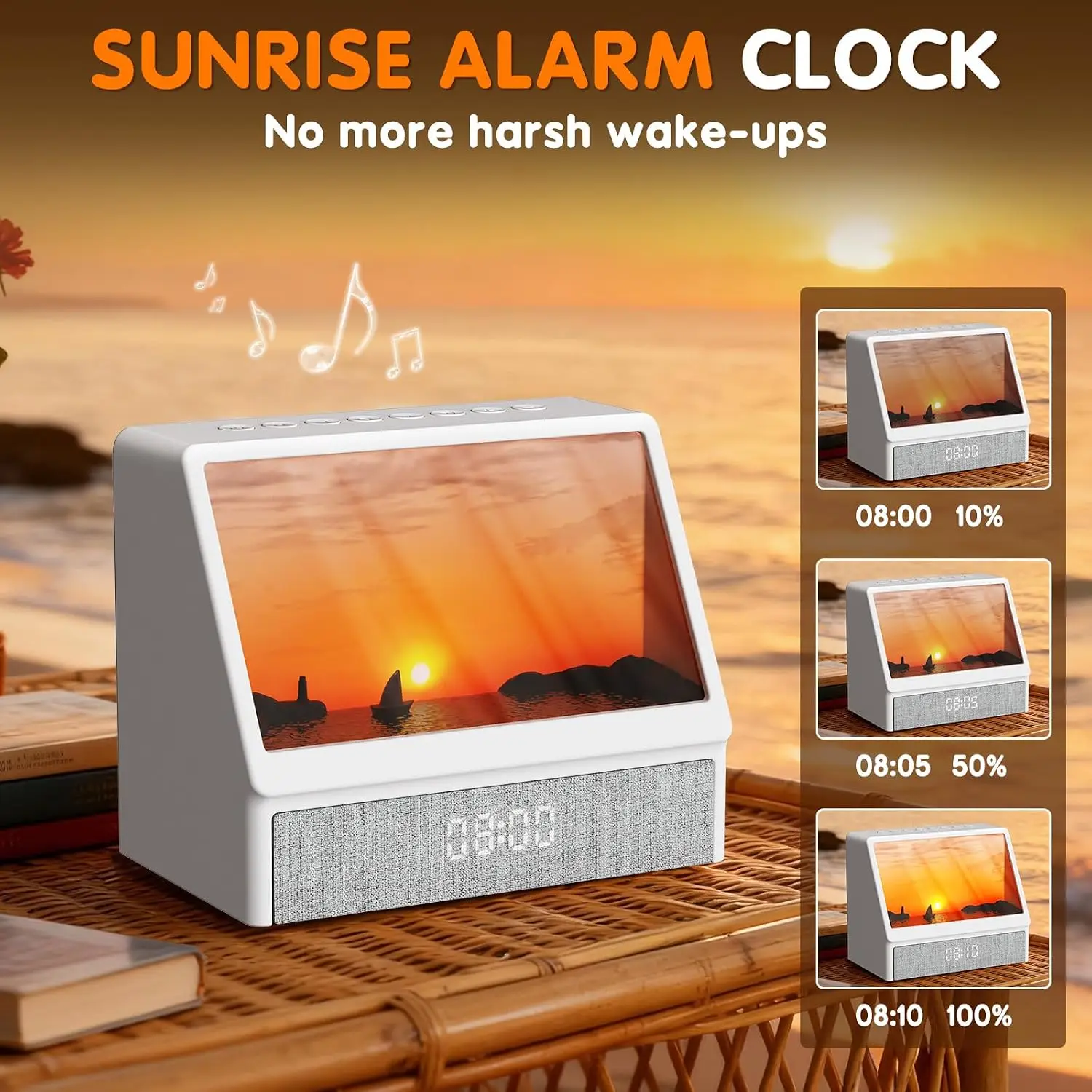 Sunrise Wake‑Up Light Alarm Clock, Bedside Sunset Simulation Night Lamp Sleep Aid for Kids Adults Family Bedroom