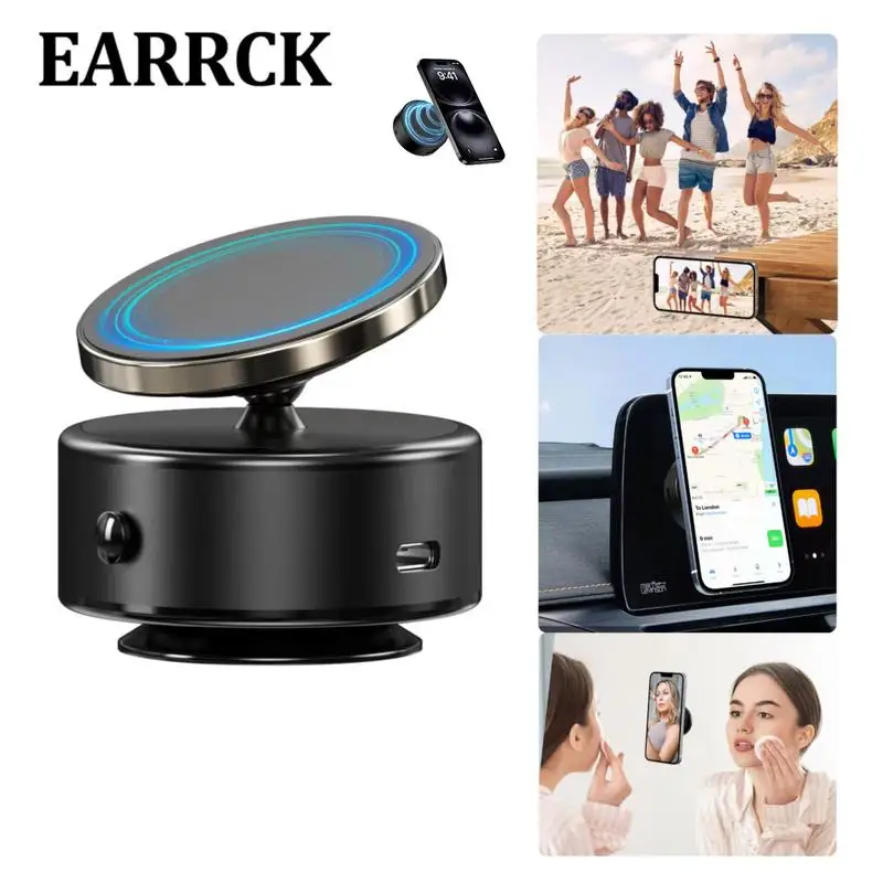 

360° Car Magnetic Phone Holder - Electric Suction Cup Vacuum Mount for Windshield/Office/Gym, Universal for Smartphones