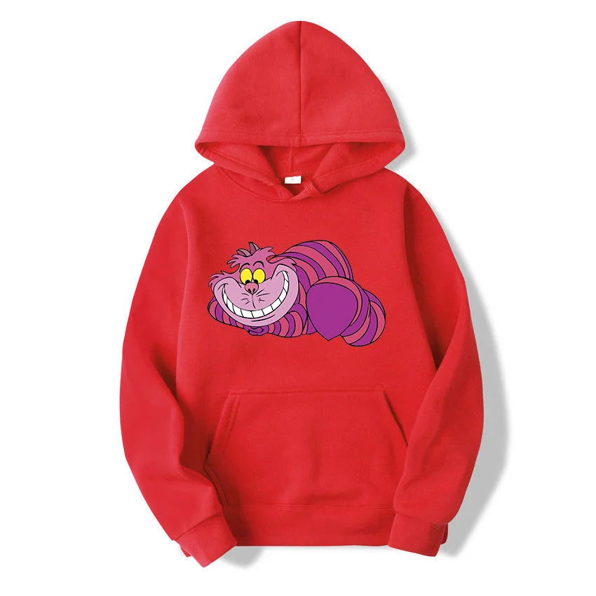 Sudaderas con capucha con estampado de gato de Cheshire de Disney para hombres y mujeres, sudaderas con capucha populares de Alicia en el país de