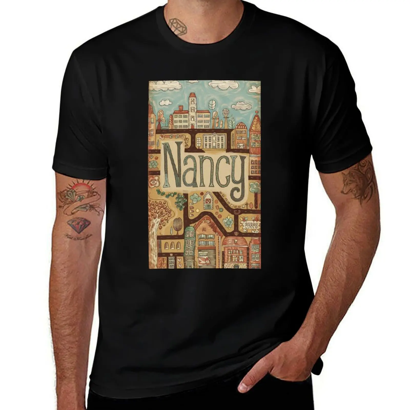 Camiseta de Nancy, Francia, con diseño de arte retro caprichoso, para vacaciones o días de descanso.