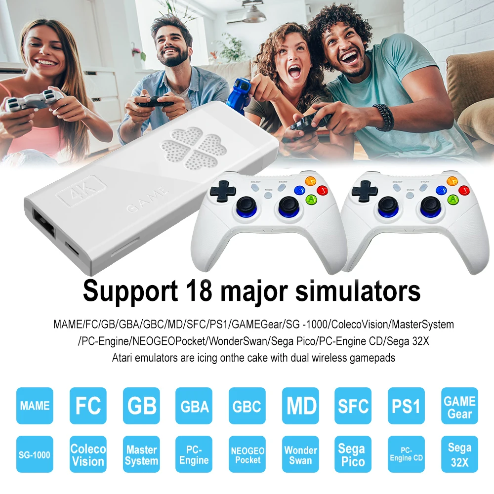 Velec M8 Pro Video Game Console Built-in 30000+ Games 2.4G Wireless Controller 64GB TV Game Stick 4K HD Retro Mini Game Player