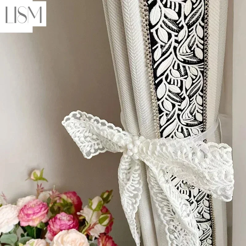 French Romantic Retro Beige Premium Chenille Thickened Grace Curtains For Living Room Bedroom Dining Hall Study Custom Size