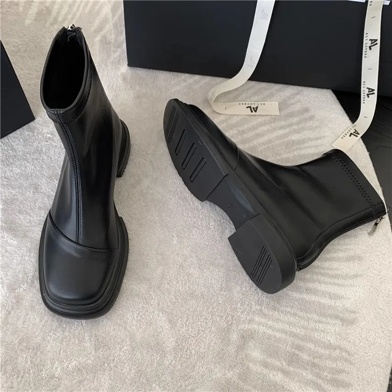 Shoes White Ankle Boots Boots-Women Winter Footwear Chelsea Zipper Low Elegant 2023 Ladies Rubber Autumn Rock Basic Hoof Heels R