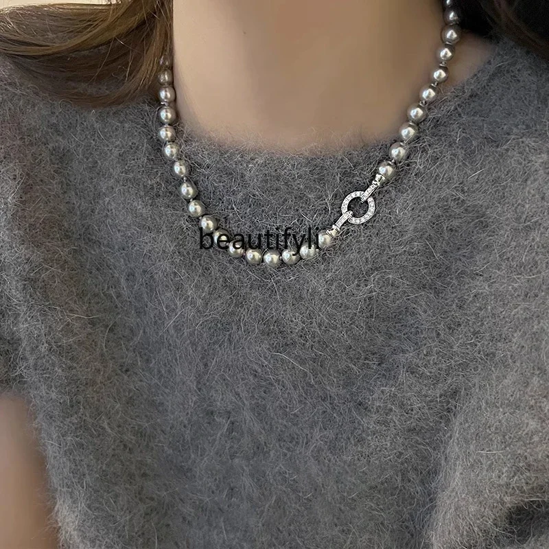 Linen gray spring and summer sweater chain women's high-end retro necklace new versatile neck chain