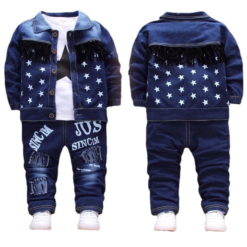 Fashion Boys Denim Tracksuit Long Sleeve Children Clothing Leisure Kids Sport Tracksuit Fashion Star Printed Clothes 1 2 4 Years