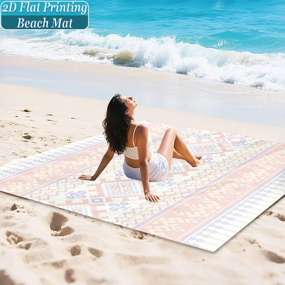 1-Piece Set, Summer Outdoor Beach Mat, Includes 4 Ground Stakes, Unique Printed Design, Fade-Resistant, Lightweight, Quick-Drying, Easy to Carry, Windproof and Sandproof, Fashionable and Trendy Outdoor Activity Decoration, Suitable for Beach, Camping, Picnics, Parties