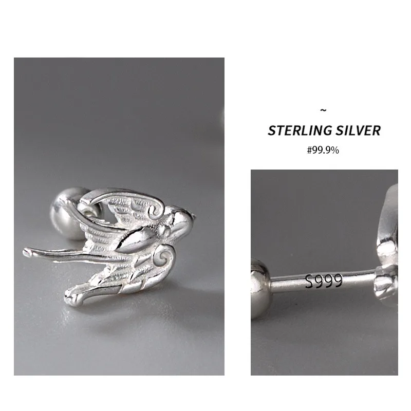 925 فضة ابتلاع الطيور وأقراط للفتيات Vintage الحيوان سيدة المسمار حلية القرط ثقب المجوهرات Enfashion #4