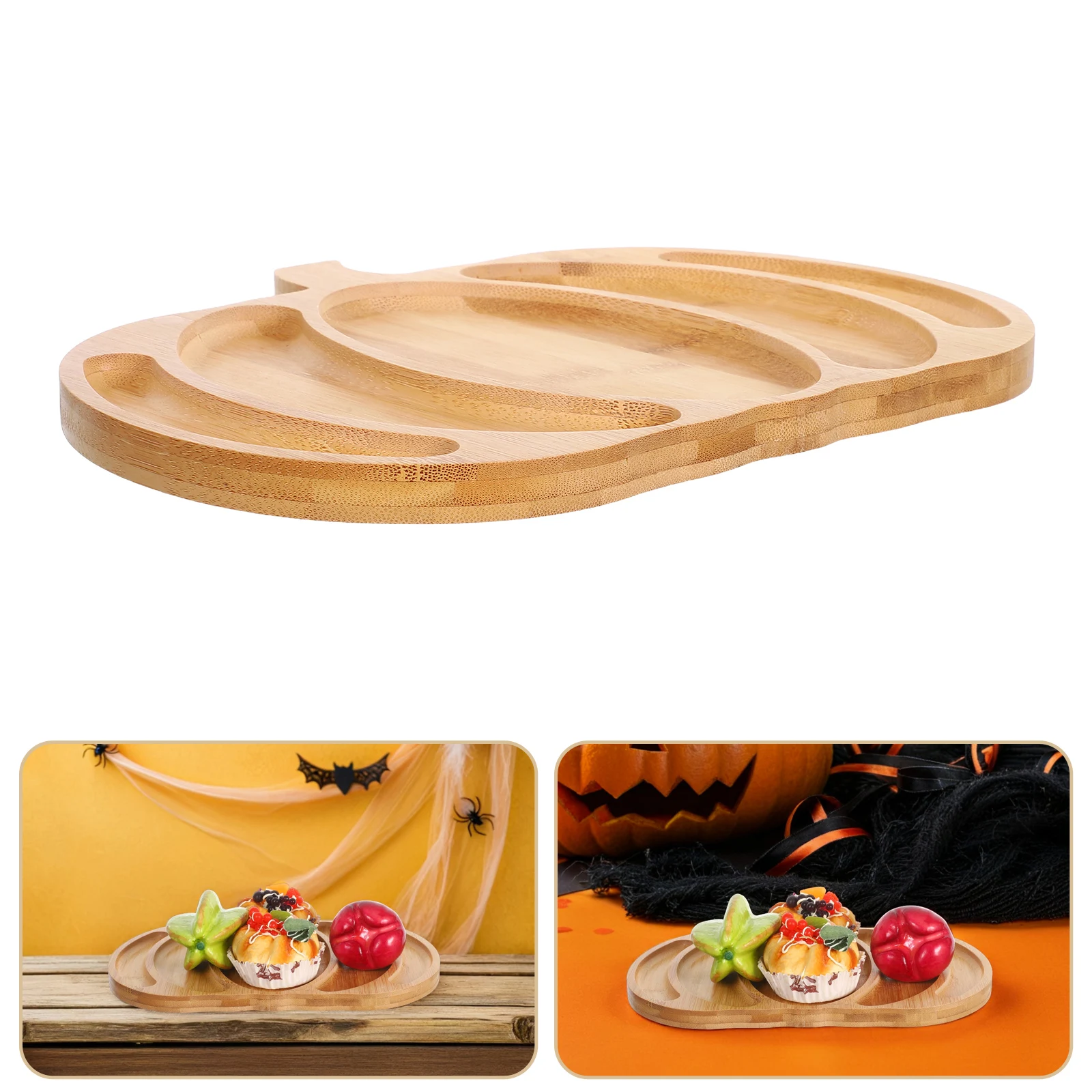 

Bamboo Pumpkin Serving Platter 5 Grooves Wooden Charcuterie Board for Snacks Fruits Cheese Fall Party Decor Bamboo Snack Tray