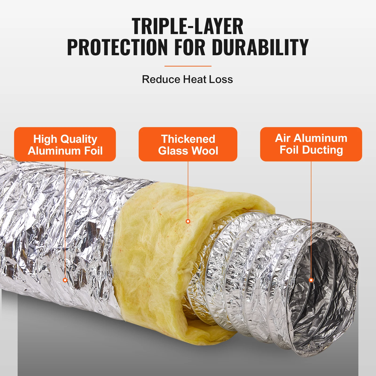 Dryer Vent Hose, 6'' Insulated Flexible Duct 25FT Long with 2 Duct Clamps, Heavy-Duty Three Layer Protection for HVAC Heating Cooling Ventilation and Exhaust, R-4.2 Flame Resistance Value view 2