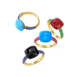 ALLNOEL 925 Sterling Silver Rings Finger For Women Candy Style Colorful Crystal Red Blue Onyx Engagement Gift Fine Jewelry