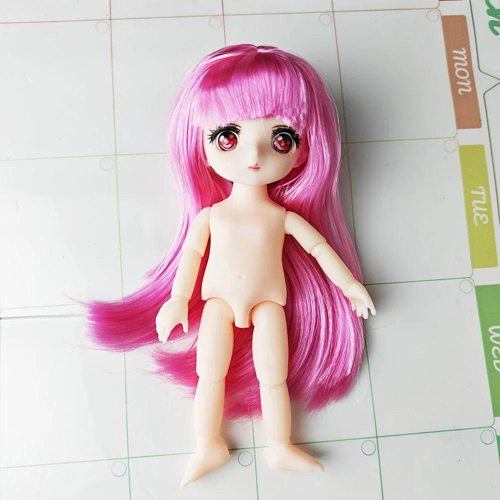 Corpo de boneca nua de 16cm com 2a dimensão anime olho 13 articulações móveis azul 2d animação olhos boneca brinquedos diy para meninas