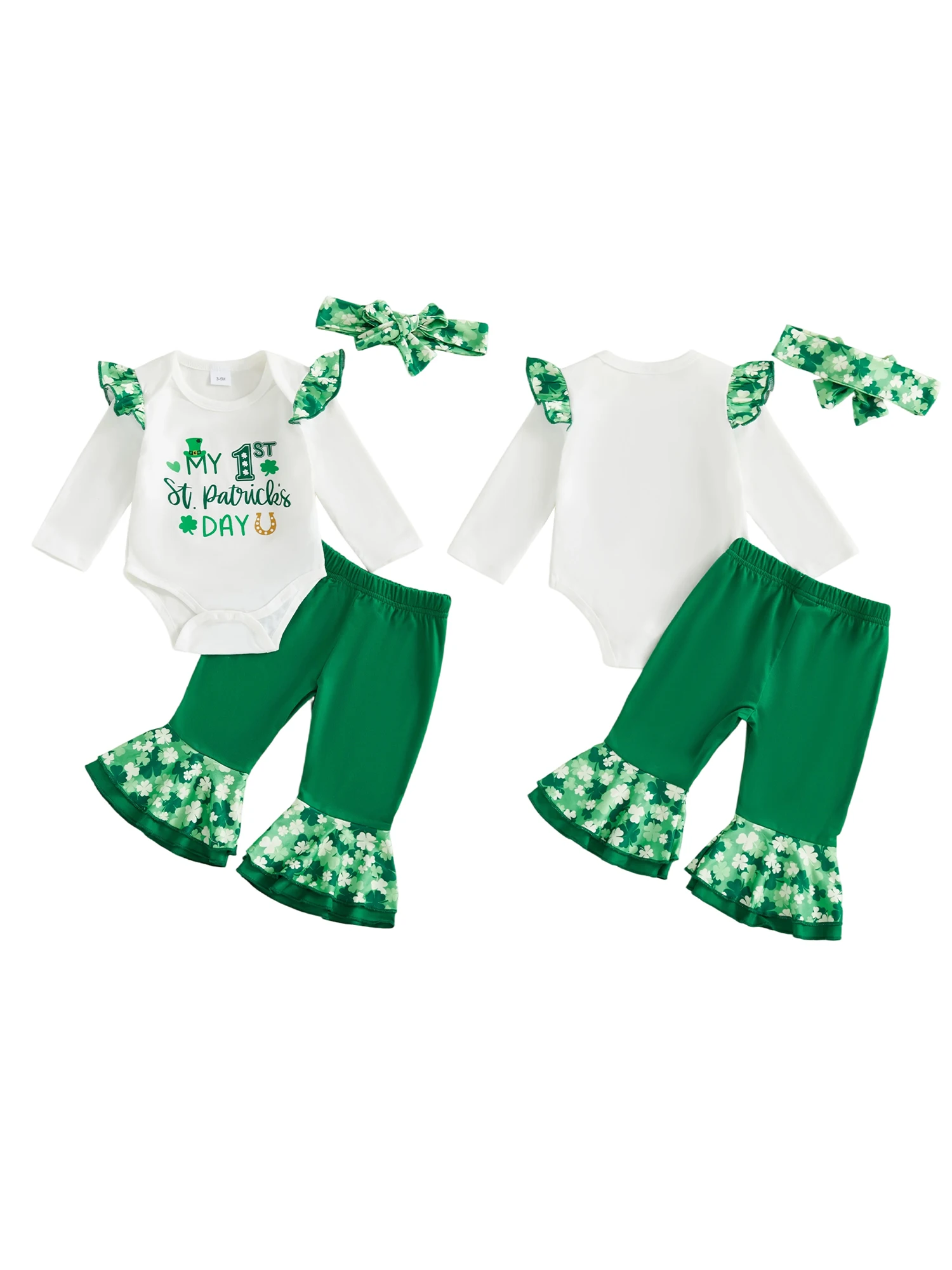 

Комбинезон с длинными рукавами и цветочным принтом для маленьких девочек, брюки-клеш с рюшами и подходящий комплект с повязкой на голову на весну