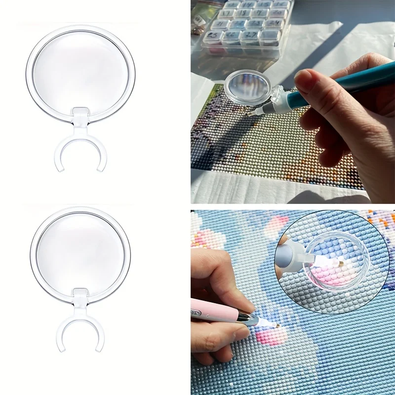 2 diamond pens, magnifying glass lens clip pen, plastic magnifying glass, diamond pen, circular magnifying glass painting tool,