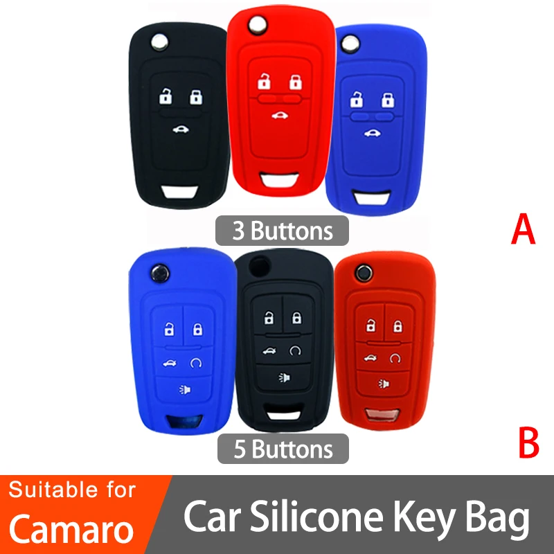 Car Key Sleeves Safety Harmless Silicone For Chevrolet Camaro Cruze 2016 2017 2018 2019 2020 2021 3/5 button remote key case