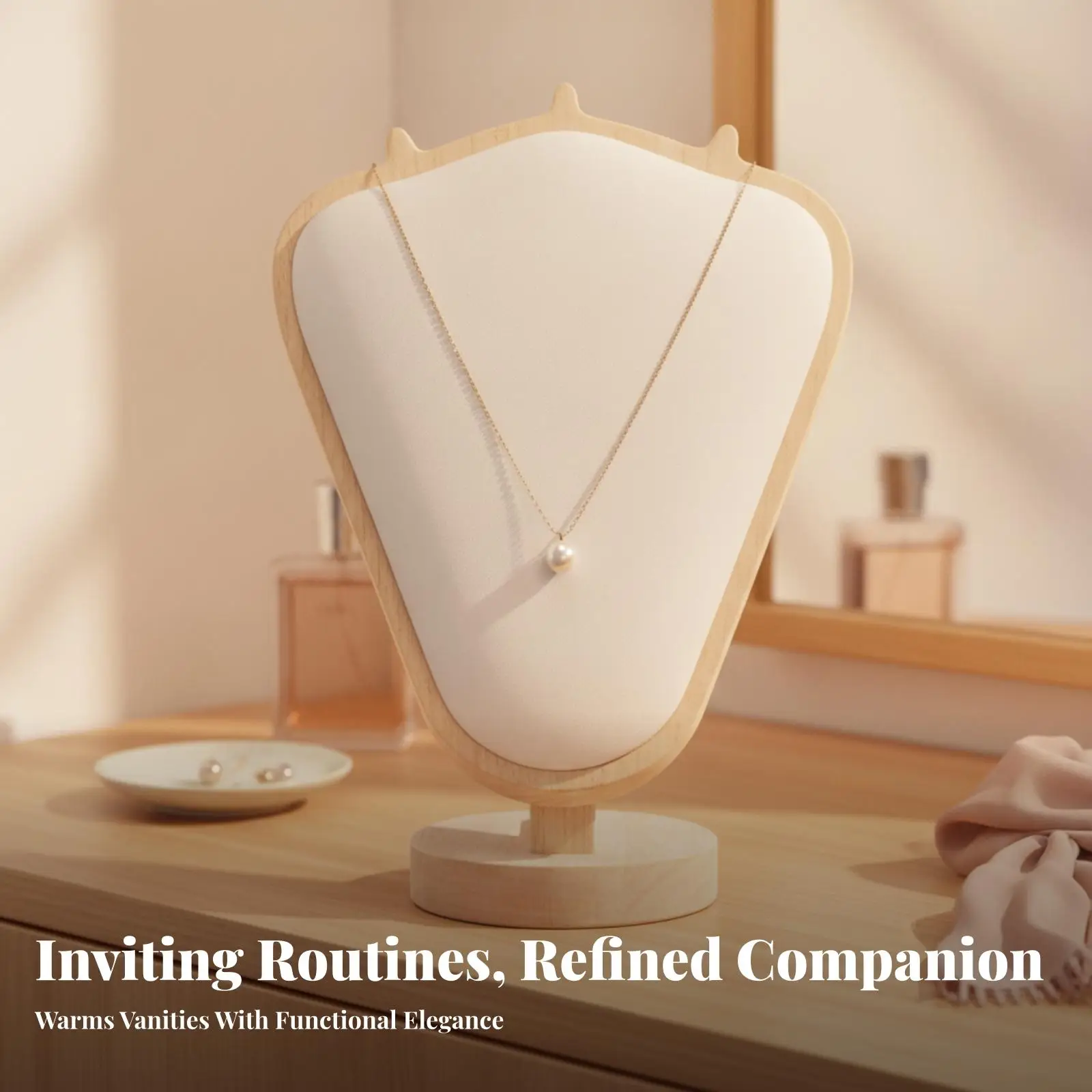 Jewelry Display Bust Wood Frame Flannel Necklace Stand for Shop Window Organizer Portable Lightweight Counter Top - view 5