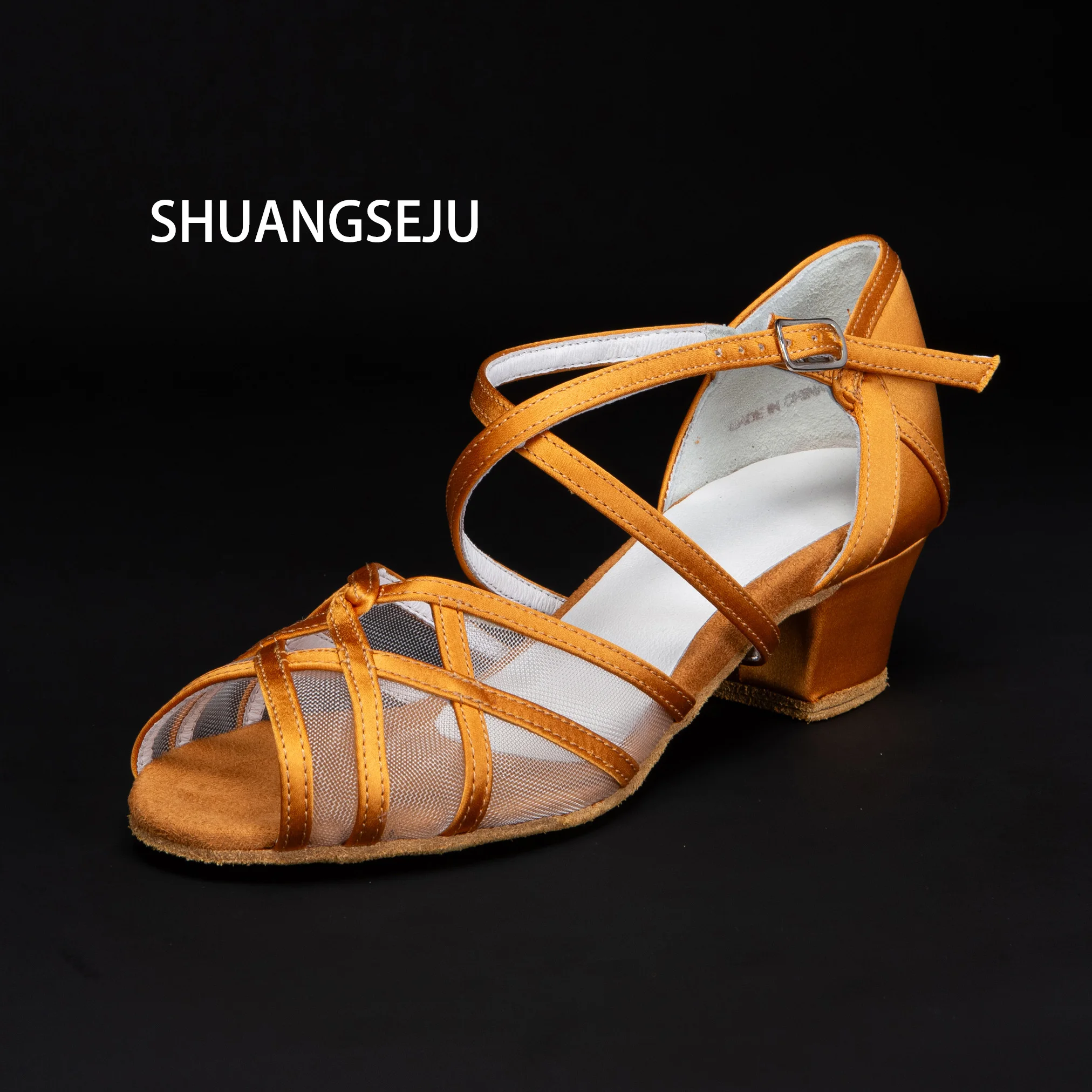 

SHUANGSEJU New adult women's Latin dance shoes, bronze soft sole cha-cha salsa bachata social dance shoes, soft soles comfort