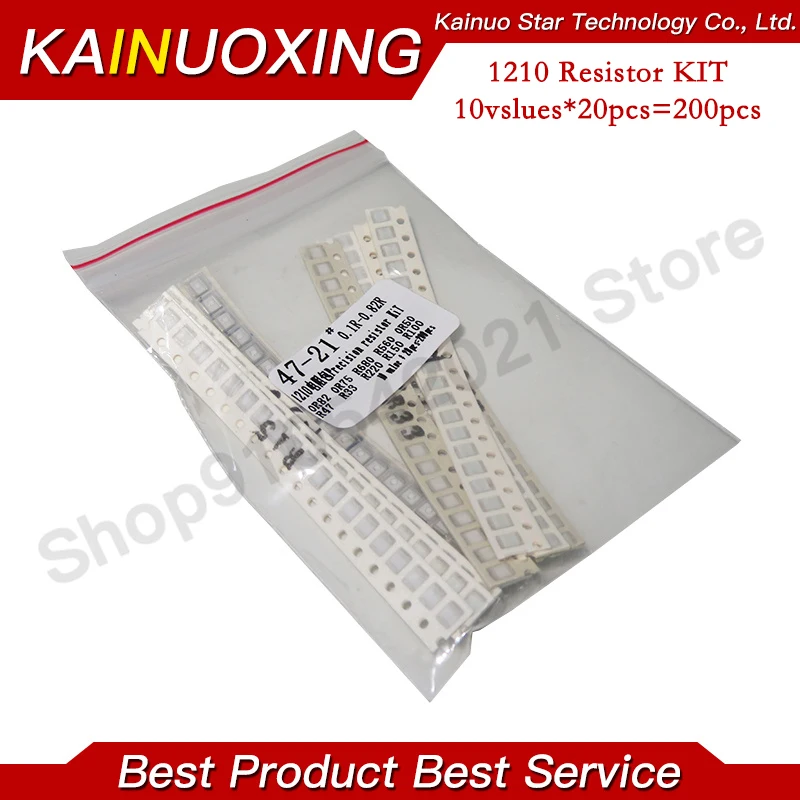 Kit surtido de resistencias SMD, 200, 5%, 10 unidades = 1210 unidades, 0R82, 0R75, R68, R560, 0R50, R47, R33, R22, R150, R100, 200 unidades
