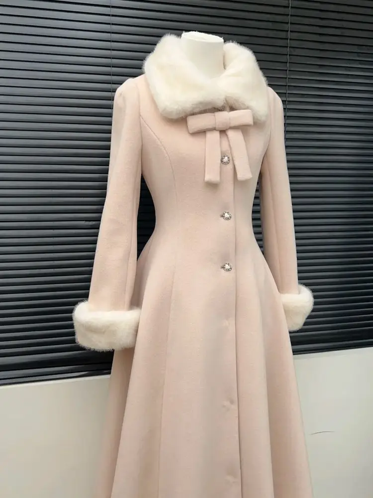 Winter Women's Woolen Coat Mid-length Slim Waist Japanese Kawaii Jackets Wool & Blends Vintage Subcultural Sweet Pink Outfits
