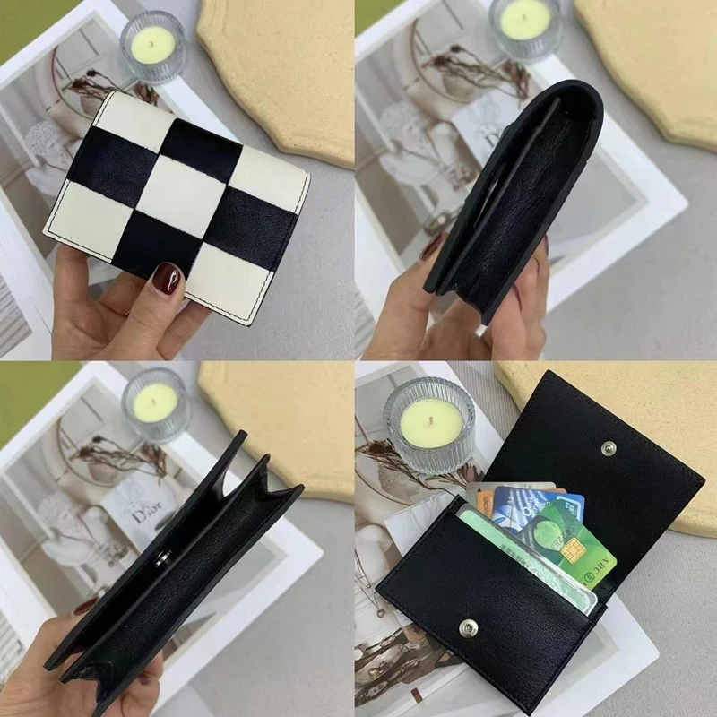 Top luxury 2022 New Women's Leisure Short Chessboard Leather Wallet Credit card bank card bag wallet