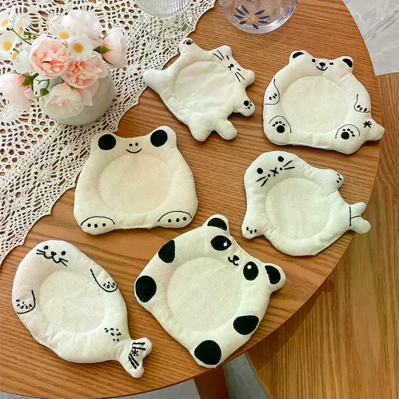 Cute Cartoon Animal Shaped Fabric Coaster Heat Insulation Anti Scald Soft Cup Mat Home Kitchen Cafe Table Decor